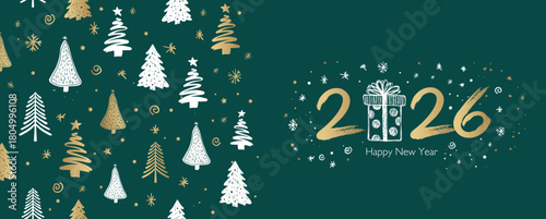 Happy New Year 2026 Greeting Card with tree	
