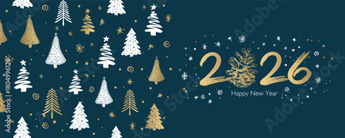 Happy New Year 2026 Greeting Card with tree
