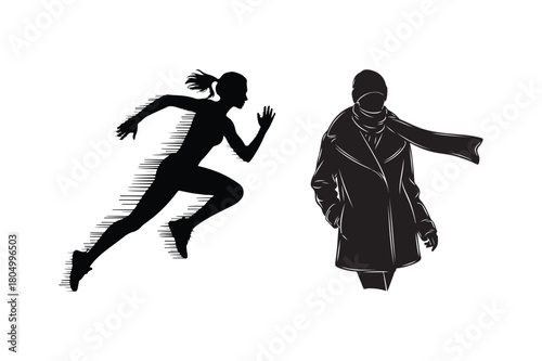 Silhouettes of a runner and a figure in a cloak