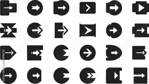 Collection of various black arrow icons isolated on