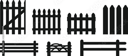 wooden fence silhouette style minimal vector art illustration on a white background.