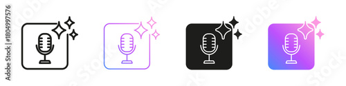 AI Microphone Icons With Sparkles for Voice Recording and Podcasting. Artificial Intelligence Audio Generation Symbol Collection. Isolated Vector Illustration