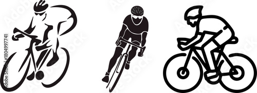 Set of Three Stylized Bicycle Rider Silhouettes