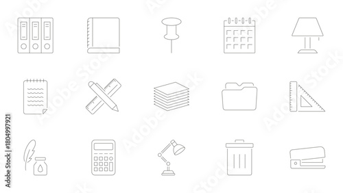 Office Supplies And Stationery Line Icon Set. Essential Tools For Organization, Planning, Productivity Outline Symbol Collection,. Editable Stroke. Isolated Vector Illustration