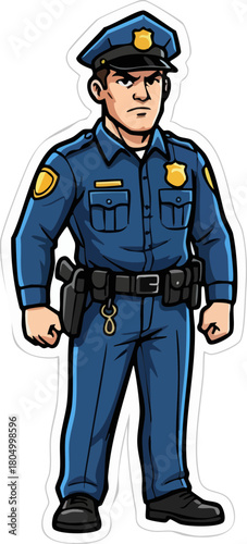 Police Officer Standing Confidently in Blue Uniform Illustration
