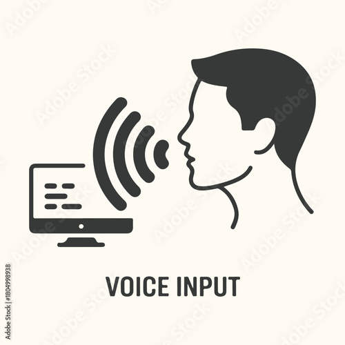 Voice Input Icon with Person and Computer speech recognition audio
