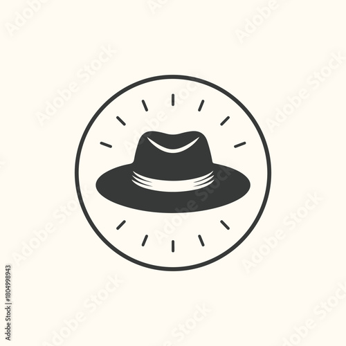 Vintage Fedora Hat Icon With Sunburst Rays headwear fashion