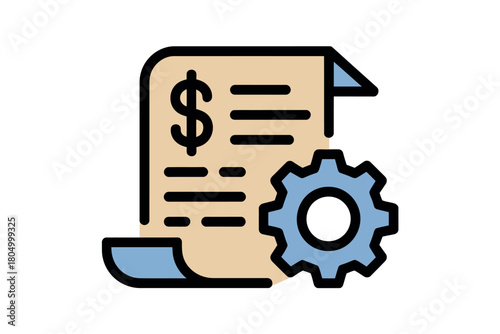 A financial document with a dollar sign and a gear symbol, representing business processes and financial management.