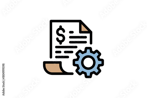 A financial document with a gear icon, symbolizing business process management and financial operations.