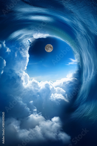 blue sky with clouds and moon