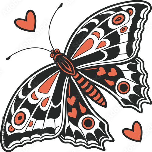 Butterfly illustration with heart accents isolated - 60 chars