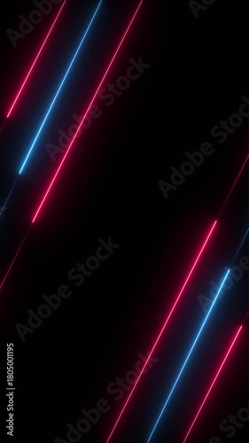 Abstract neon blue and pink diagonal lights animation on dark background, seamless loop with blinking lines and glowing motion for modern video design