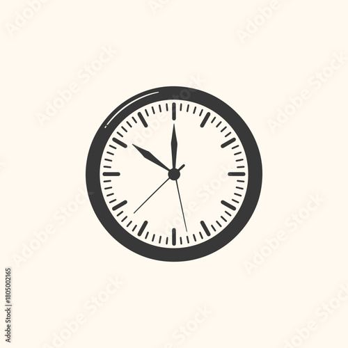 Isolated white background wall clock with black hour and minute hands showing the time, a business symbol and deadline object