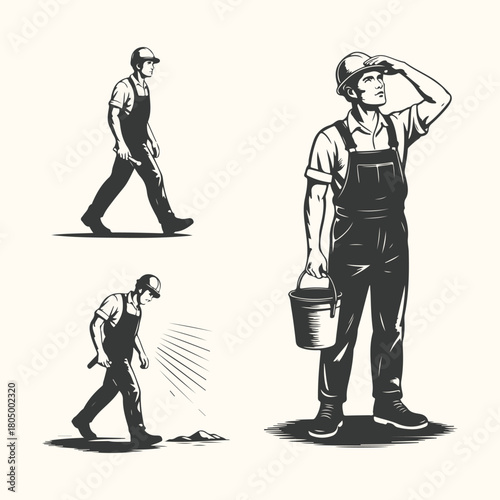 Silhouette vector illustration of business people, a man with a gun, and a man and woman with a briefcase