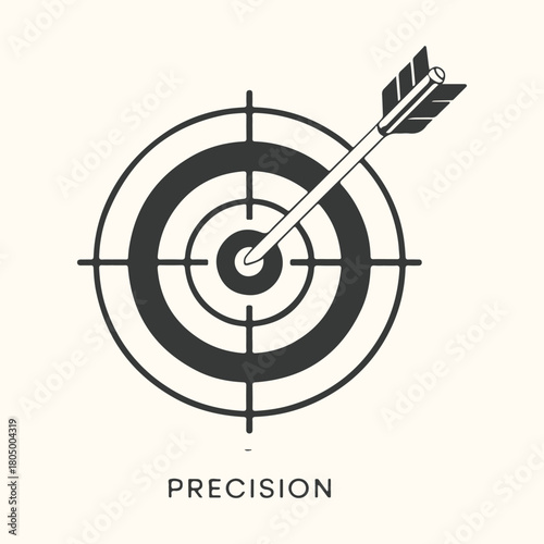 Target and arrow icon representing business success, aiming for the center bullseye, a concept of accuracy and winning in marketing and sport