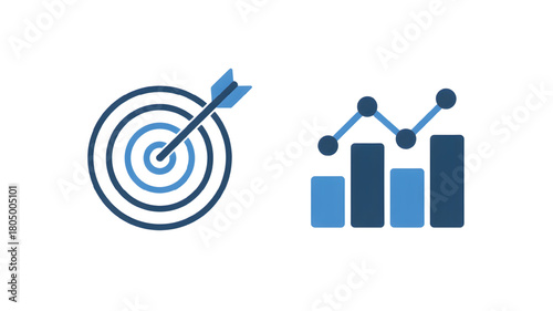 Target and graph icons flat vector illustration for business strategy and data analysis isolated on white background