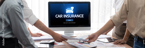 Photos car insurance online website on computer screen for insure your car damage brisk