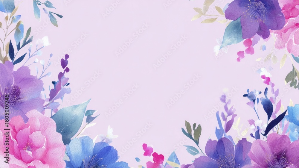 Fototapeta premium Watercolor floral frame on white background. AI image