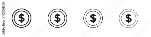 Coin icon. Simple outline style pack on white background. Suitable for Graphic designs