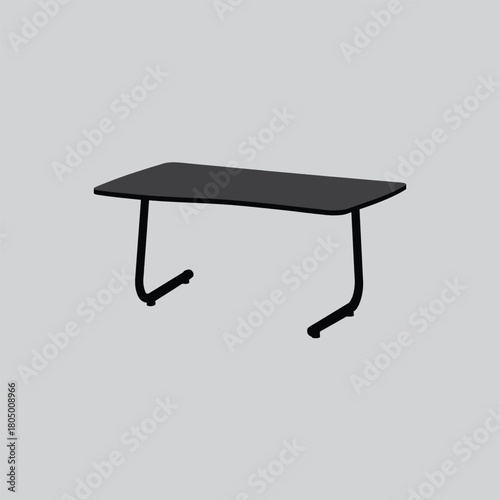 A simple black laptop table with folding legs is shown against a light gray background