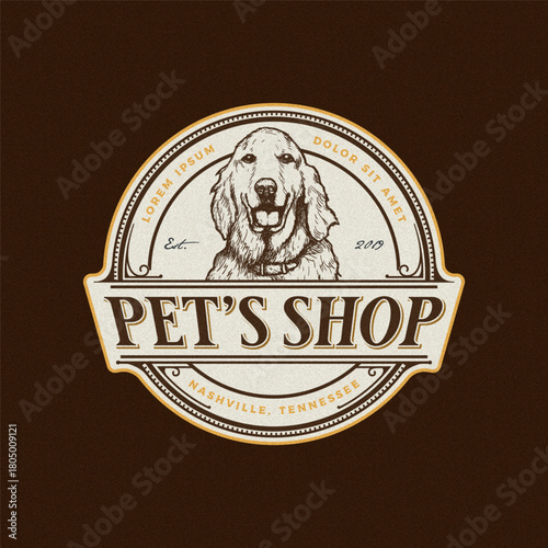 Vintage Pet Shop Dog Emblem Logo Design