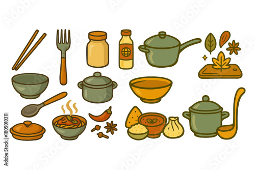 Delicious cooking elements set - offers a vibrant culinary charm for your kitchen artwork