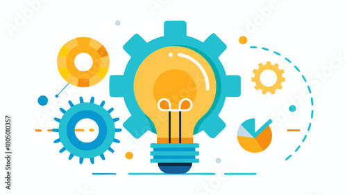 Bright idea concept with gears and data visualization elements symbolizing innovation and process