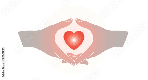 Gentle hands cupping a glowing red heart symbolizing love care and compassion