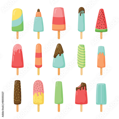 Popsicles With Multicolor Flavors and Fun Summer Vibes Illustration Collection