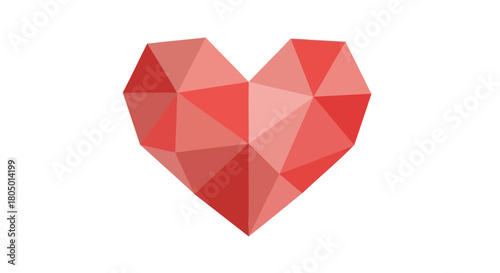 Geometric red heart shape formed by intersecting polygons on a white background