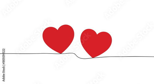 Two red hearts connected by a single black line symbolizing love and unity