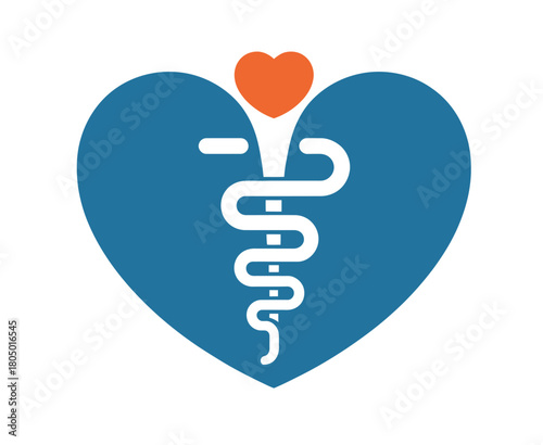 A modern medical symbol with a stylized caduceus and a heart, representing healthcare and well-being.