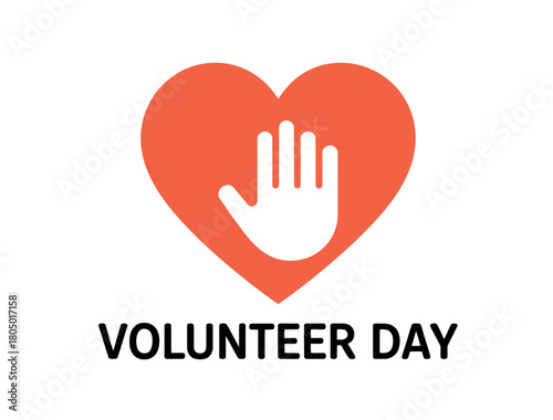 A graphic illustration of a heart with a hand symbol inside, representing volunteer day and selfless service.