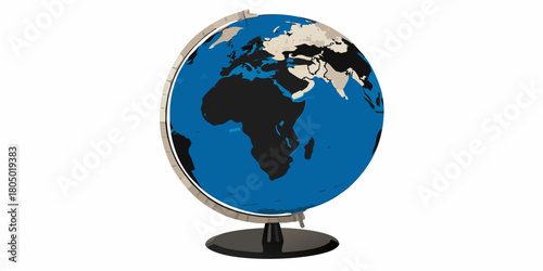 A stylized flat design illustration of a globe showing africa europe and parts of asia on a white background