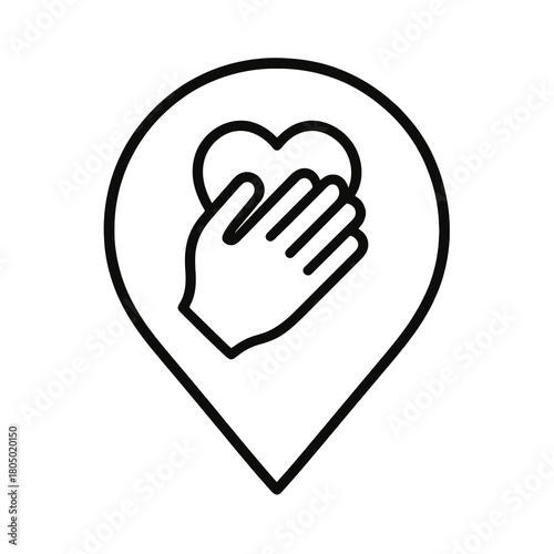 Thin-line black honesty icon with hand over heart inside circular pin, transparent PNG, ideal for ethical communication and corporate values interfaces.