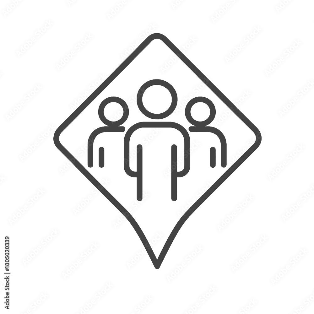 Obraz premium Thin-outline black leadership icon with leading figure inside diamond pin, transparent PNG, ideal for team guidance and professional development UI.