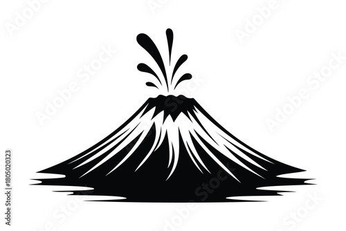 Silhouette of Volcano with smoke lava symbol. Volcano erupting icon vector. Natural disaster, Landscape, Volcano eruption with hot lava Isolated on white background. Vector illustration.