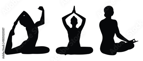 Yoga and meditation icon vector symbol. Yoga silhouette vector. Relaxation inner peace self-knowledge. International yoga day. Vector illustration.