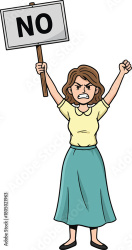 Woman holding a sign with the word no