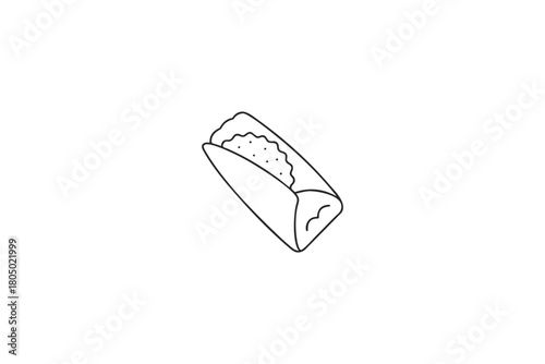 Simple Black Outline Icon of a Mexican Burrito or Wrap with Delicious Ingredients