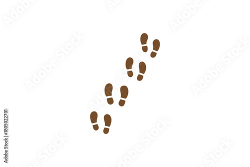 Earthy Brown Footprints Walking Diagonally Across a White Background Symbolizing Nature Trail