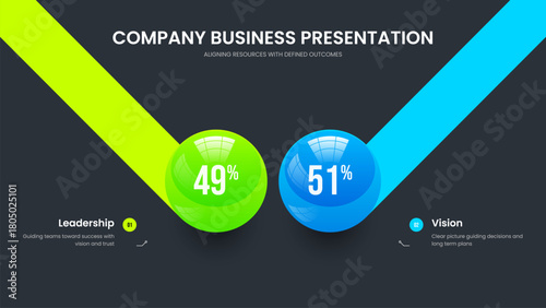 Investor Strategy Two Step Chart Slideshow Design. Advertising Overview Slide Layout Vector Illustration. Professional Visualization 2 Option Diagram Presentation Template.