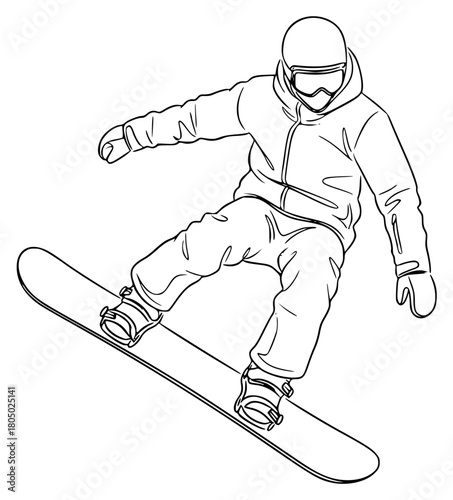 A snowboarder in action, wearing a hoodie and goggles, on a snowboard, illustration, jump, man, ride, snowboard, snowboarder, trick, against transparent background