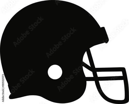 Black Silhouette Of American Football Helmet On White Background chin