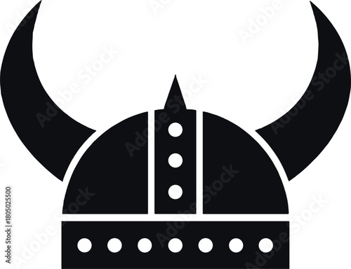 Black Viking Helmet Icon with Horns and Studs symbol warrior