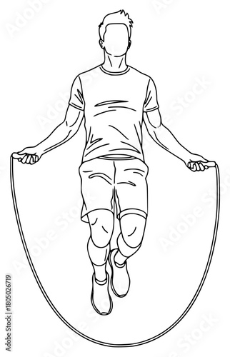 A continuous line drawing of a man jumping with a skipping rope, boy, football player, hula hoop, illustration, jump, jump rope, man, rope, rope bridge, against transparent background