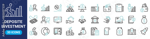 Deposite investment web icons in line style. income, money, business. Outline icon collection. Editable stroke. Vector illustration