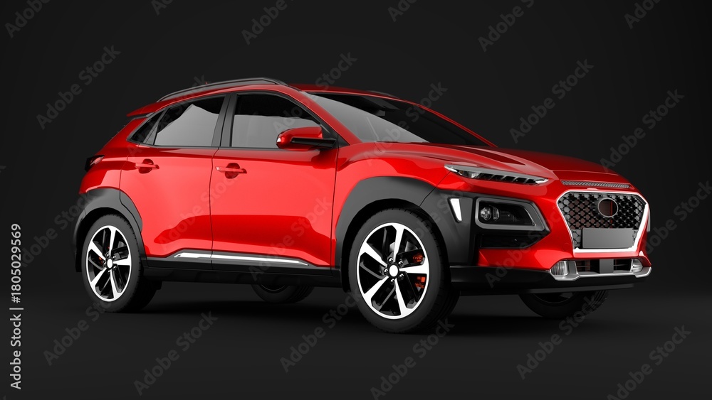 Fototapeta premium red suv car on black background side view