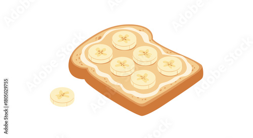 Slice of toast with peanut butter and banana slices, with an extra banana slice nearby.