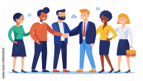 Diverse group of professionals shaking hands symbolizing partnership and successful business collaboration on white background